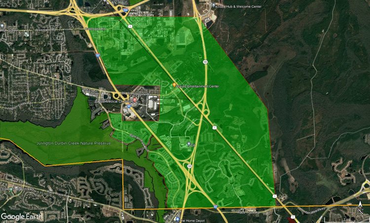 An area bounded in the north by the 295, the south by Race Track rd, the west by Julington Creek Preserve and the East by Holsinger blvd